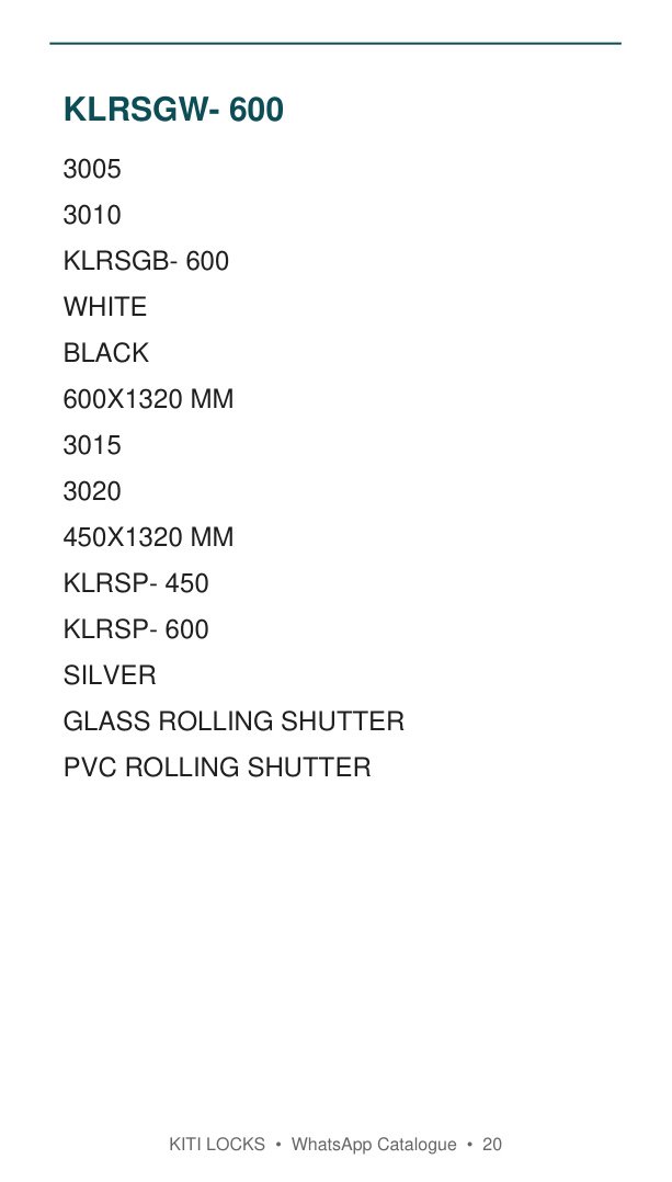 Rolling Shutter catalogue reference