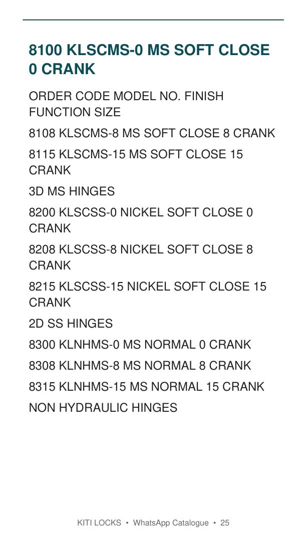 Hinges catalogue reference