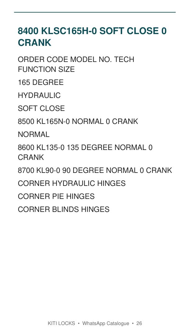 Corner Hinges catalogue reference